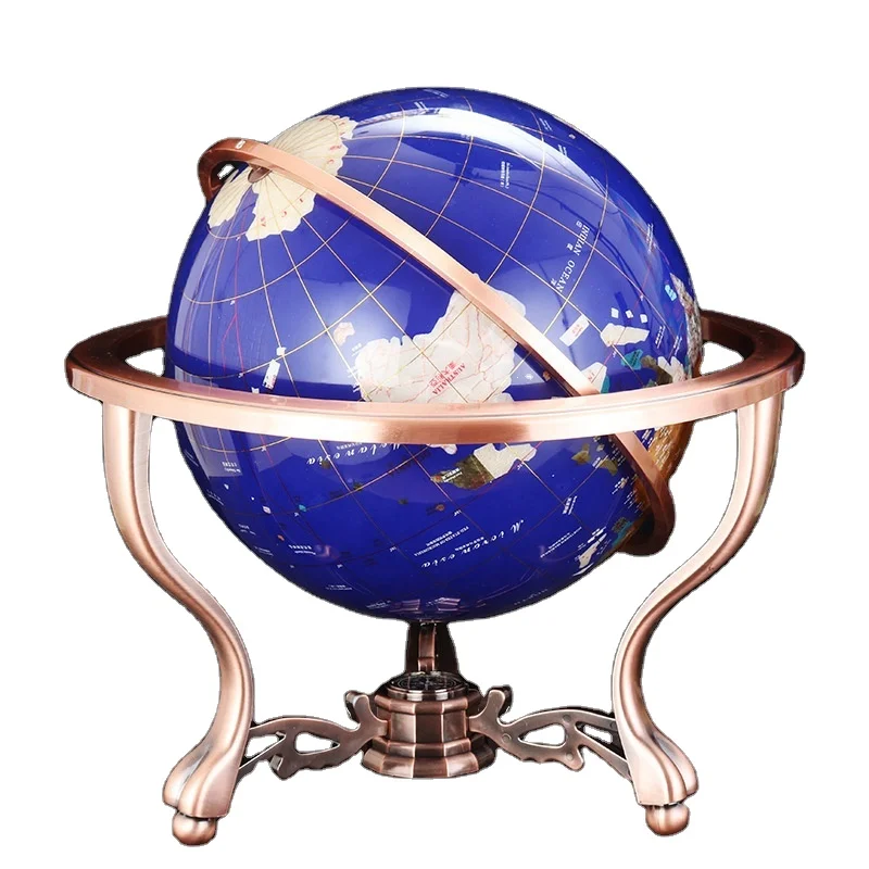 European retro style spherical desktop decoration ornament, brass metal frame design, home office globe decoration