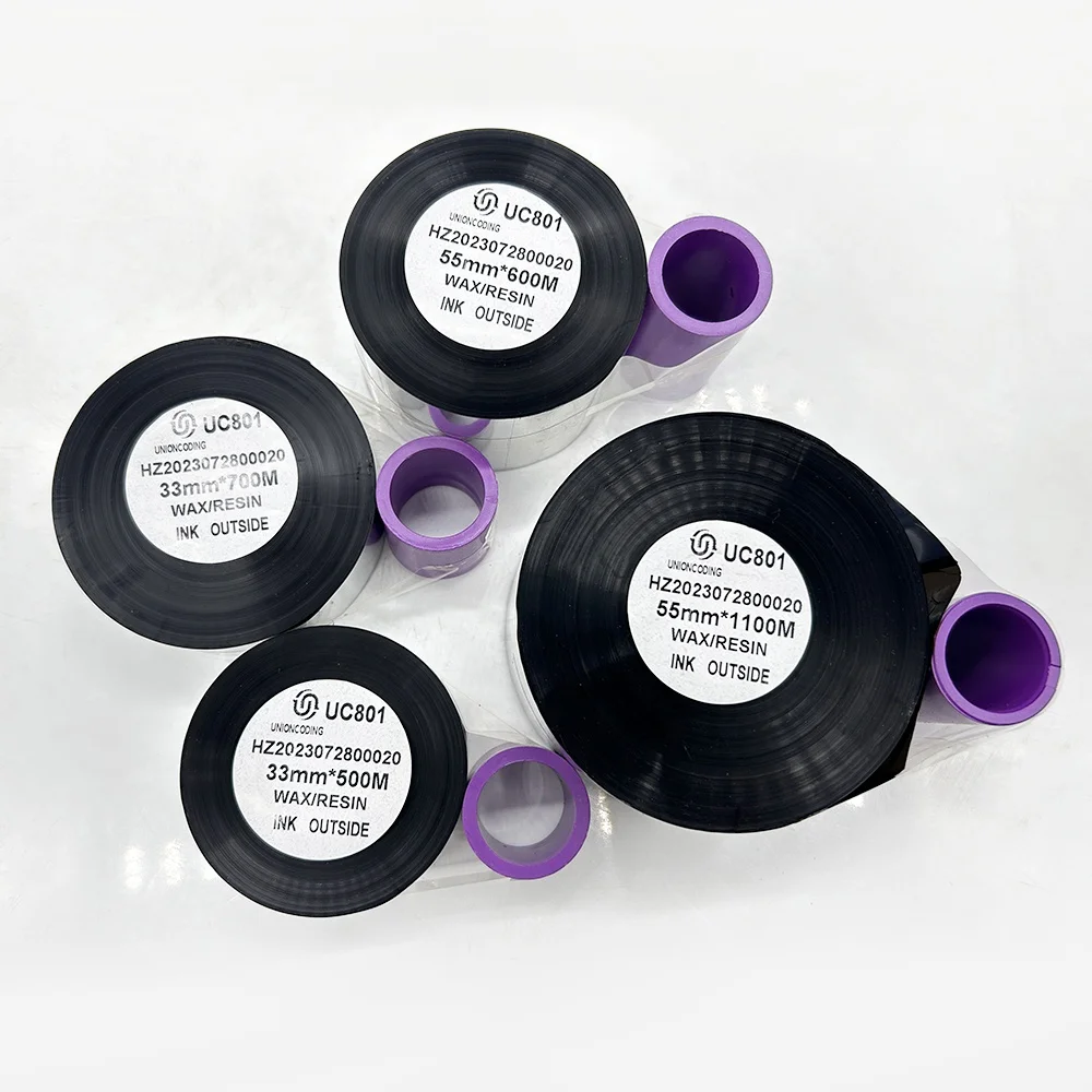 General wax resin TTO black ribbon UC801 55*500m marken linx vdeojet domino inside outside thermal transfer ribbon