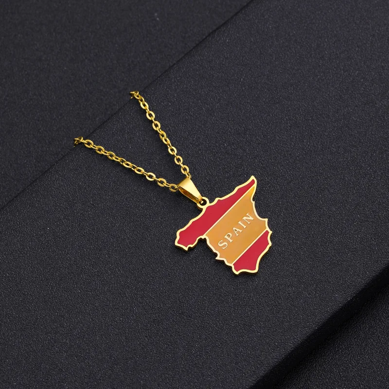 Wholesale Fashion Spanish Stainless Steel Map Necklace Creative Spain National Flag Necklace