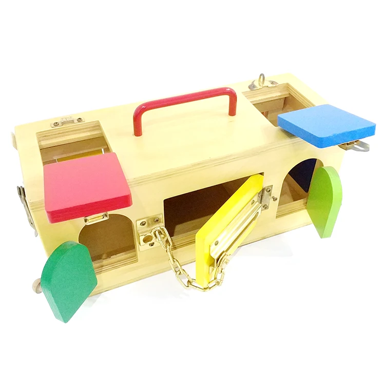 STEM Montessori Resources Wooden Educational Toys Kids Learning Game 10 Locks Busy Board Box