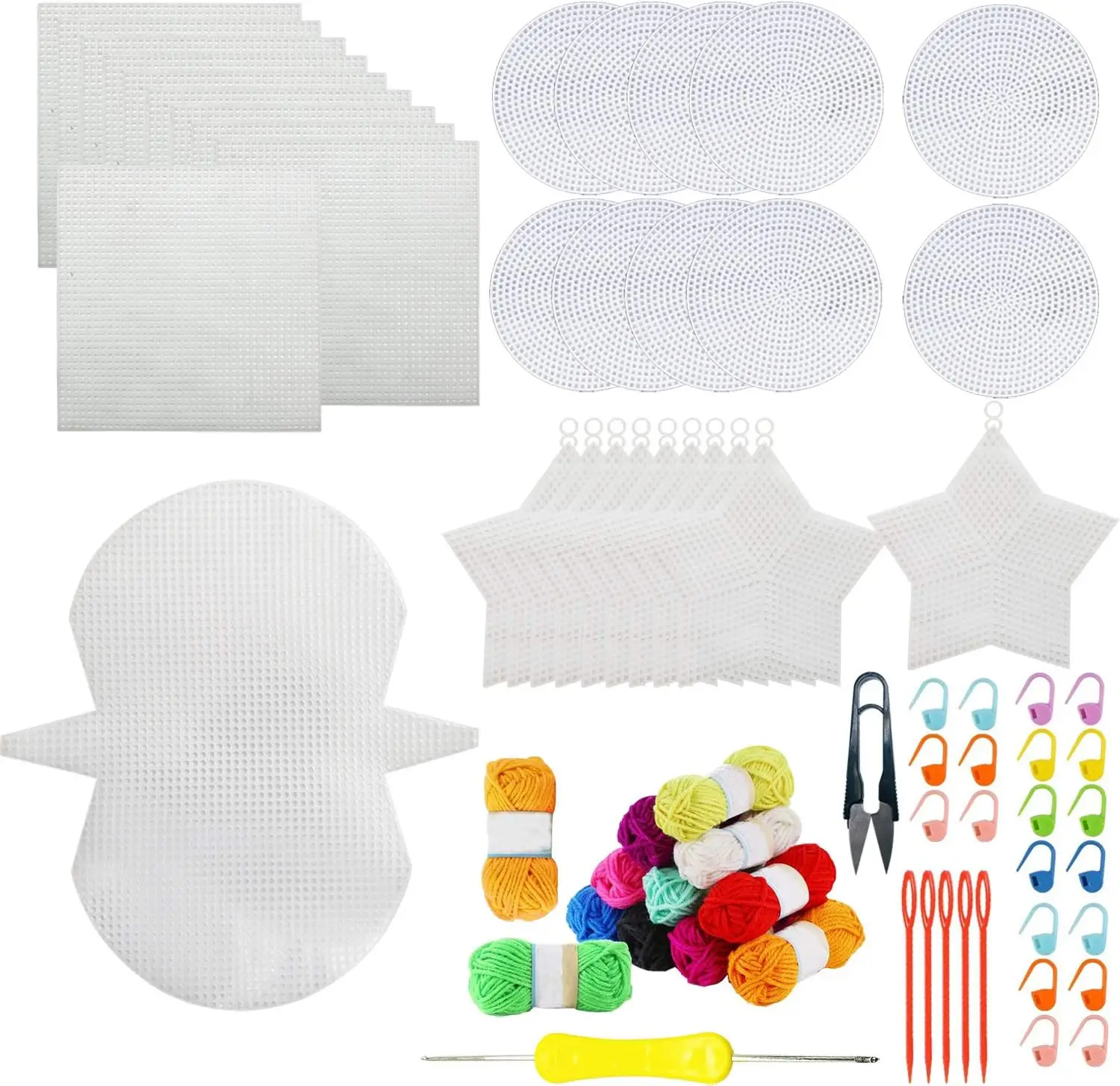 Complete Mesh Plastic Canvas Kit with Clear Sheets Acrylic Yarn and Embroidery Tools for Crafting and Embroidery Projects