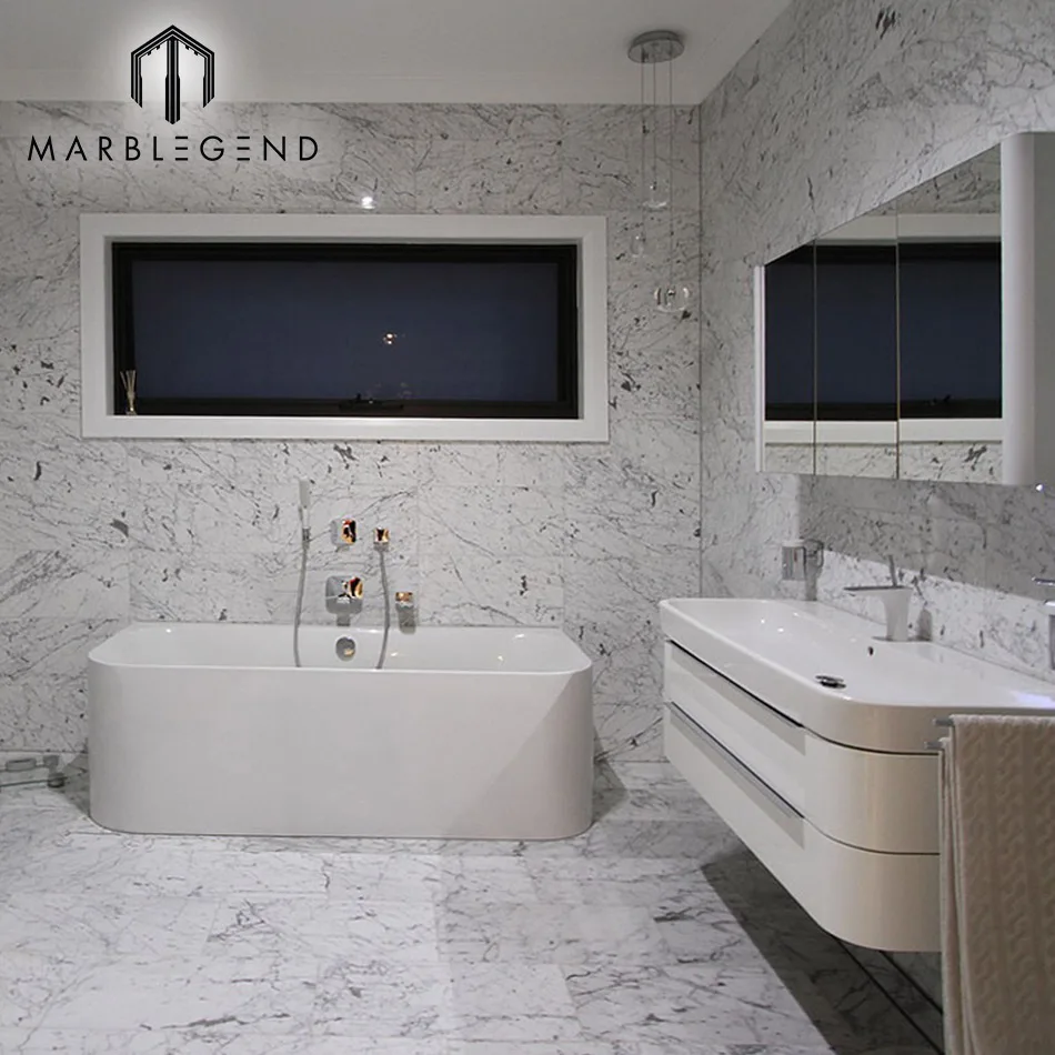 luxury villa decor marble slab wall white carrara marble tiles floor