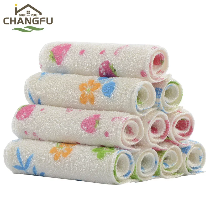 Changfu Flower Pattern Bamboo Fiber Bowl Cleaning Cloth Microfiber Bamboo Towel