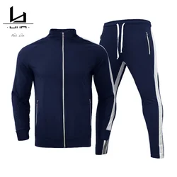 casual jacket and jogger pant for men polyester fabric gym fitness set new fashion clothing with draw strings two pieces men set