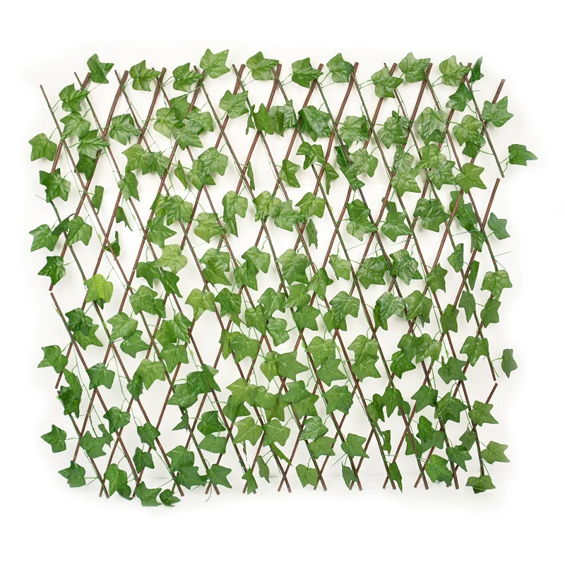Wood Vines Frame Retractable Artificial Garden Trellis Fence Faux Ivy Privacy Expandable Fence Screen for Garden Plant Decor
