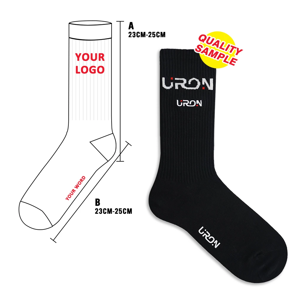 Uron, бесплатный образец, высококачественные носки с логотипом на заказ, вышитые пользовательские носки
