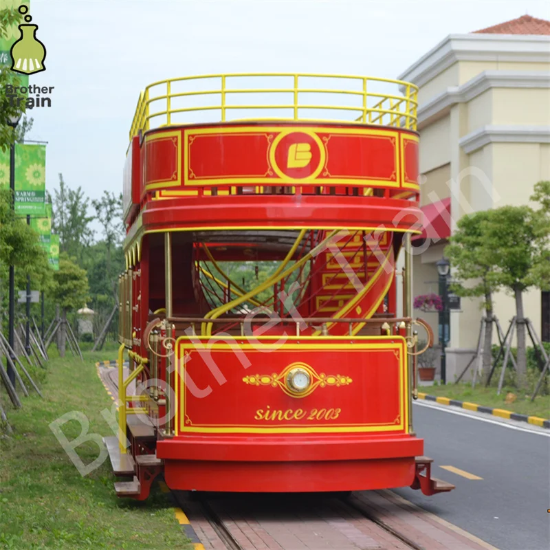 Double Deck Tracked Trolley Electric Trackless Train Electric Amusement Park Train Modern Bus Double Decker Tram For Tourism