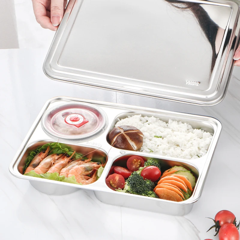 
304 stainless steel rectangular divided dinner tray 5 sections dinner plates 