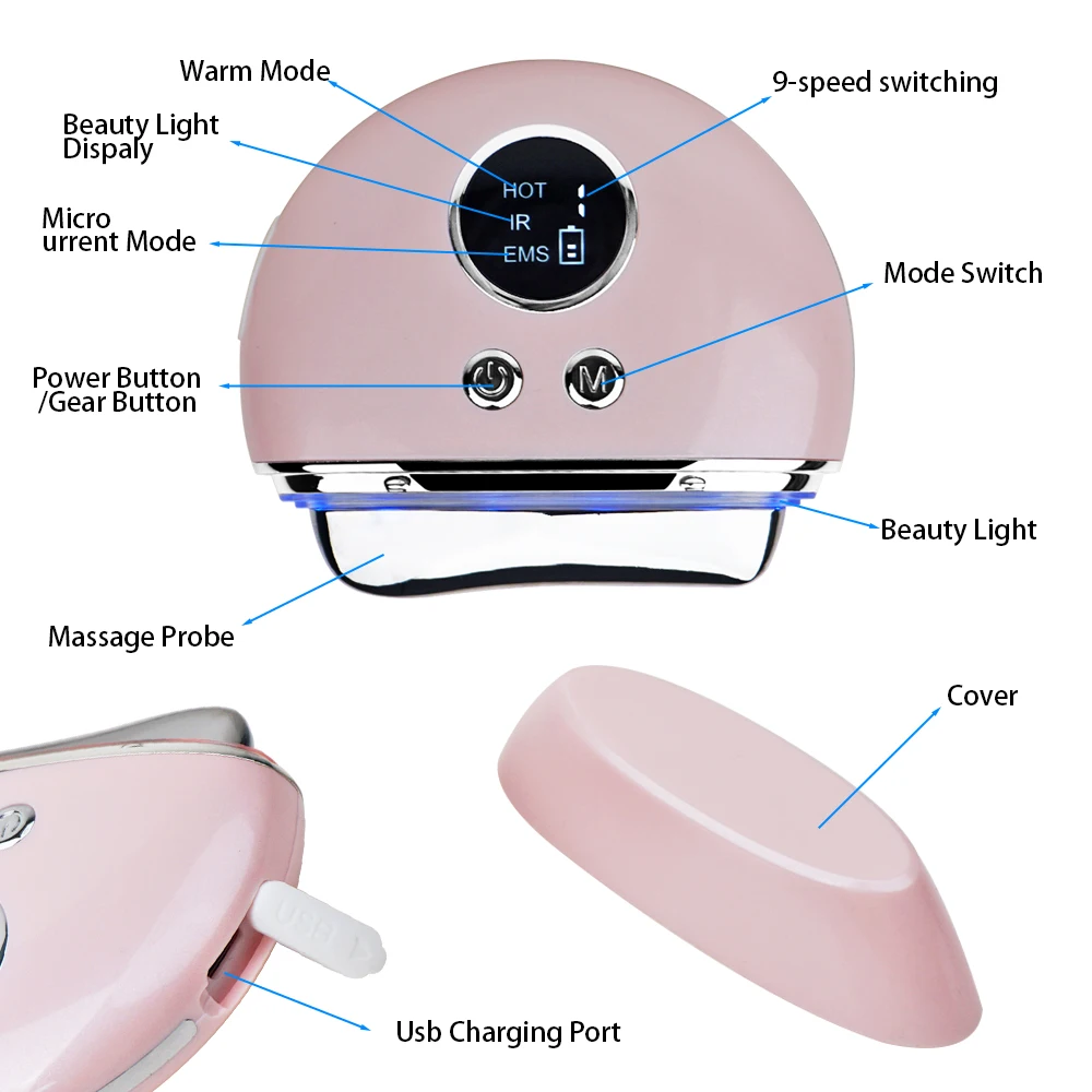 Acupressure Face Lift Double Chin Electric Gua Sha Facial Lift Tool Face Sculpting Tool Heated EMS Vibration Red Light Massager