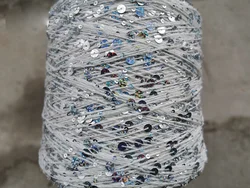White 3mm + 6mm Sequin Pure Cotton Fashionable Fancy Sequin Yarn
