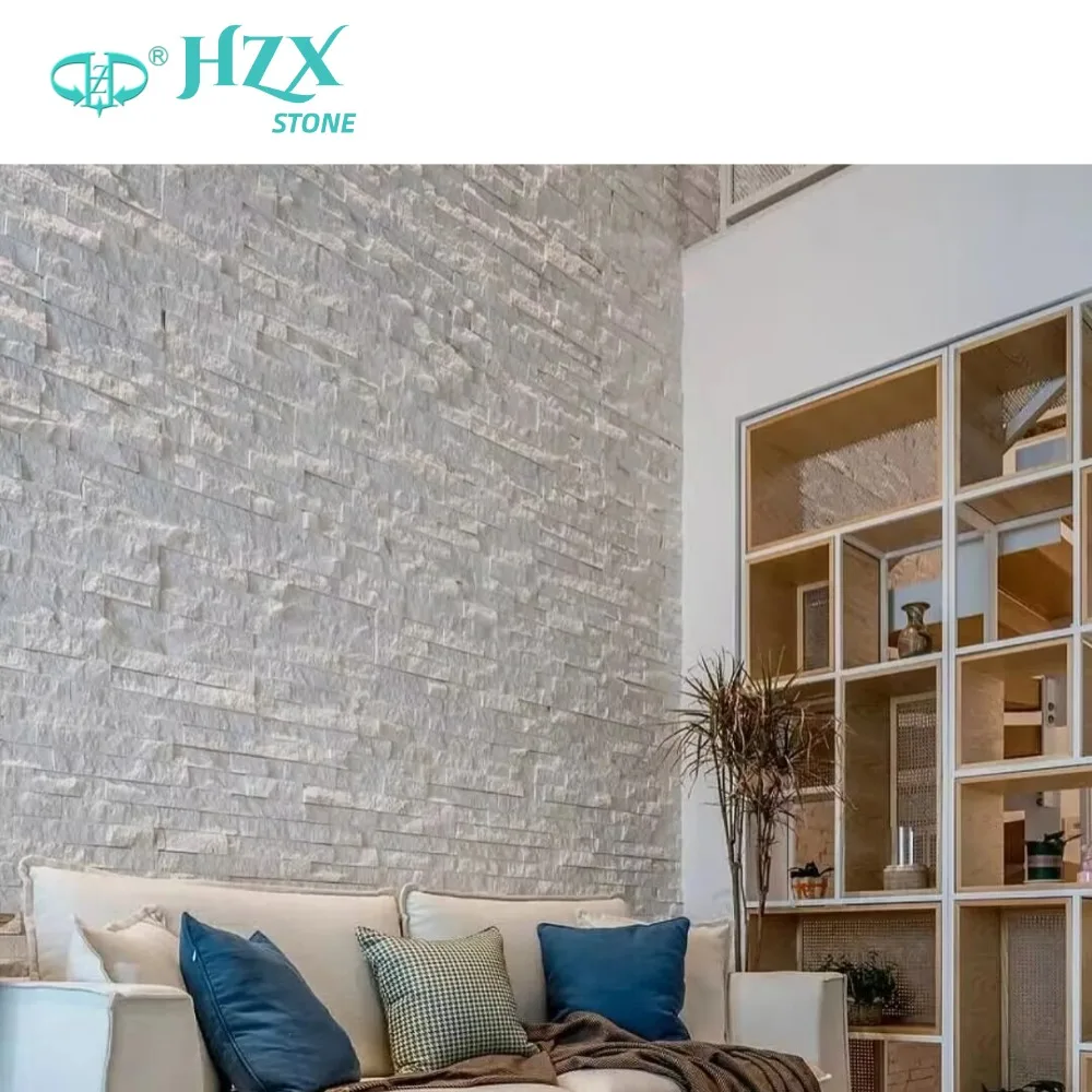 HZX High Quality Natural Exterior Wall Veneer Split Surface Limestone Culture Stone Tiles Outdoor Wall Cladding Brushed Finish