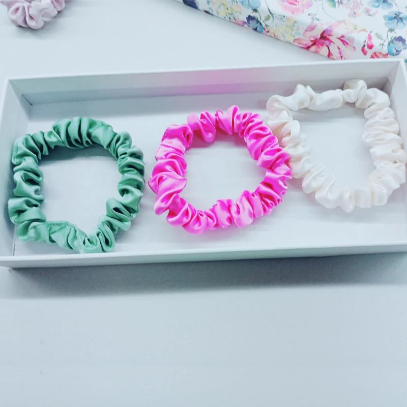 Fashion lovely silk hair scrunchies fabric hair accessories solid color rubber band satin hair scrunchies