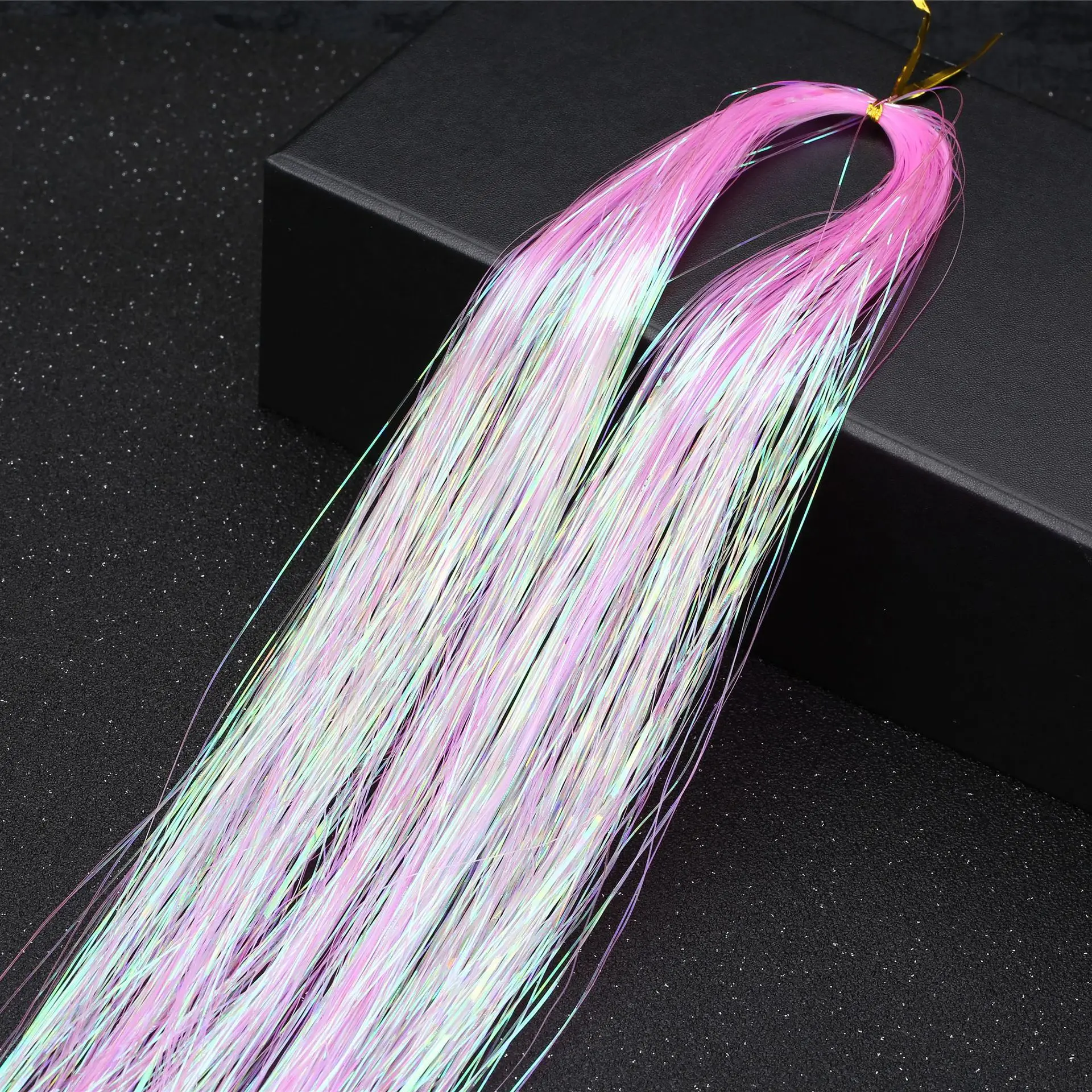 120cm Sparkle Colorful Tinsel Hair PET Laser Gold Hair Silk Extensions 30 colors Rainbow Girls Headwear Glitter Strips