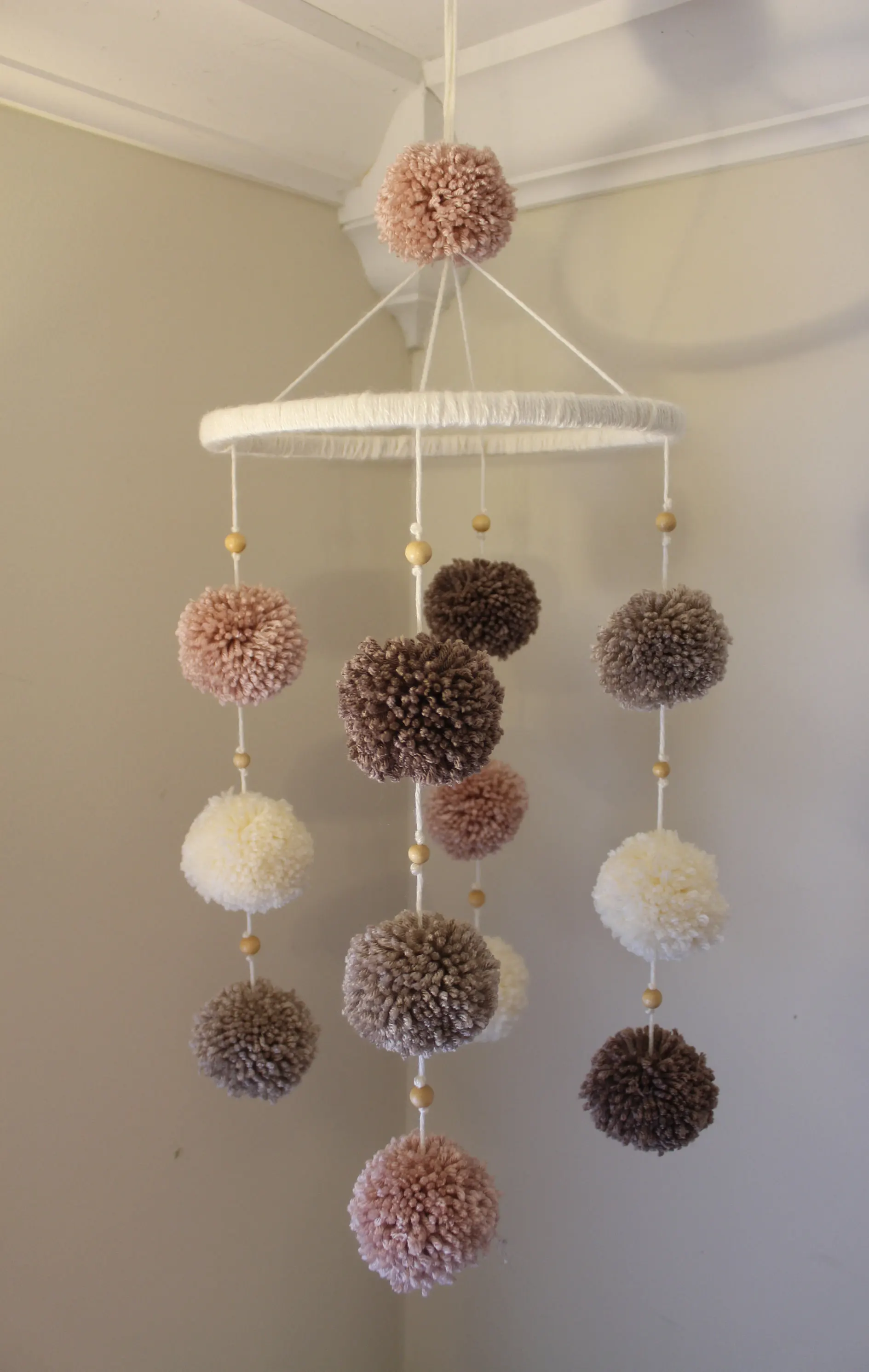 
Newborn gift diy handmade nursery decor toys pastel hanging girl pom pom baby crib mobile 