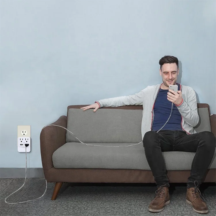 Удлинитель настенный с 2 usb-портами и защитой от перенапряжения