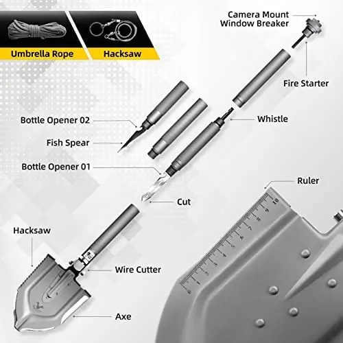 Zune Lotoo Hot Sale High Quality Outdoor Camping Multi Tool Hiking Shovel Tactical Shovel Multi-Function Folding Survival Shovel