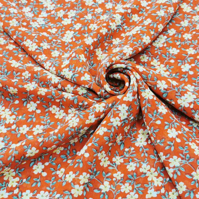 wholesale custom polyester small floral pearl chiffon printed fabric for silk scarf casual shirt