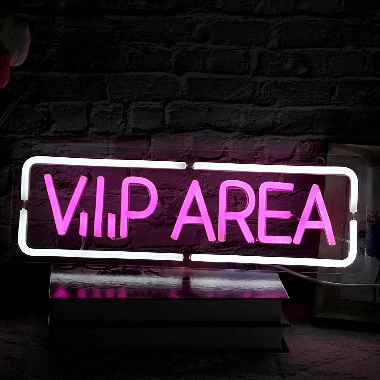 VIP Area LED Neon Sign Dimmable Wall Light Pink White Hanging 3D Acrylic Night Light Bar Game Zone Wine Cocktail Party Decor USB