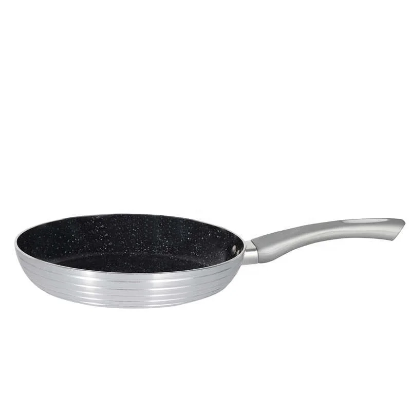 High Quality Low Price Forged Aluminum Marble Coating  Non-stick  Fry Pan with colored bakelite handle soft touch