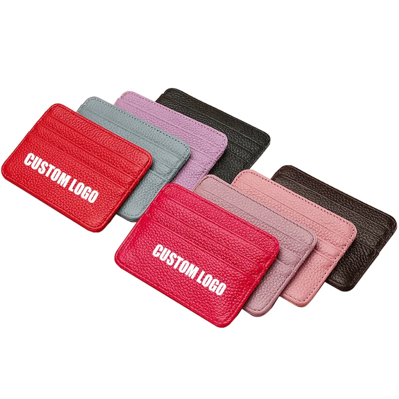 Customized Logo Simple ultra-thin leather multi-card card holder head layer cowhide card holder coin purse