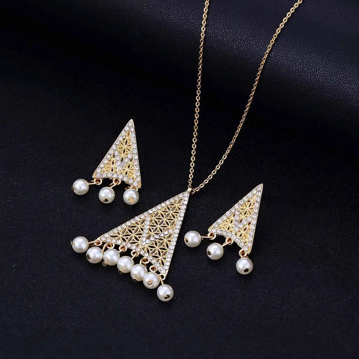 CDD New Female Indian Gold Plated Jewellery Set Luxury Dubai Crystal Bridal Jewelry Set