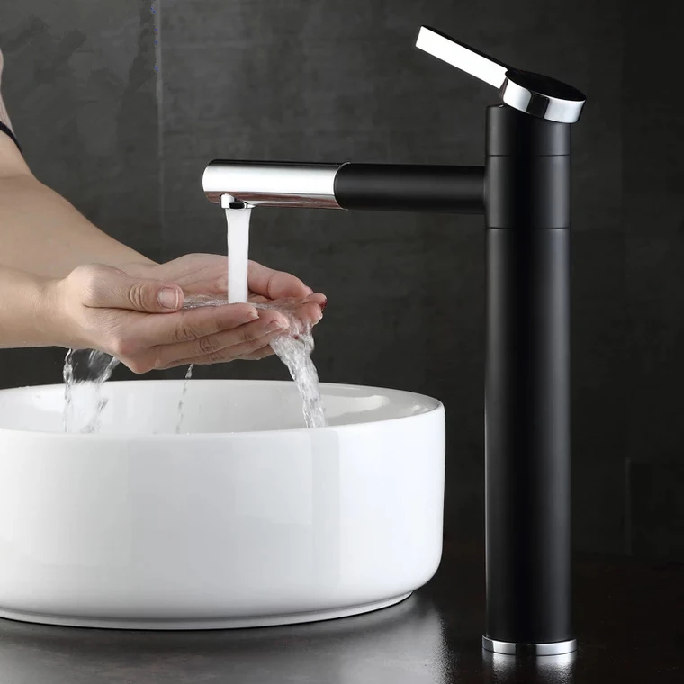 High Body Dect Mounted Brass White Paint Long Rotary Spout Above Counter Basin Faucet