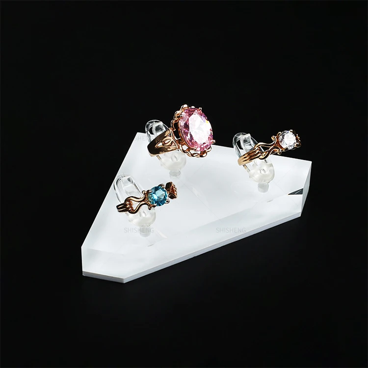 SHI SHENG High Quality White Triangle Clear Acrylic Ring Clips Display Holder for Jewelry Display Stand Photography Props