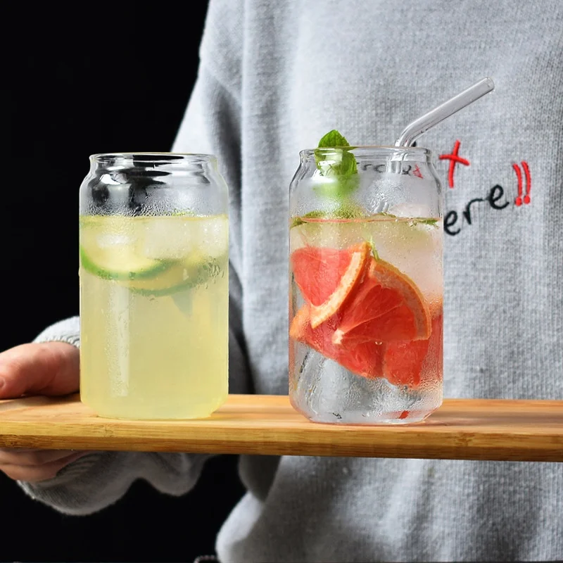 Custom Logo Exquisite Drinking Glass Cup Nordic Creative Cola Can Glass Milk Fruit Juice Beer Cup