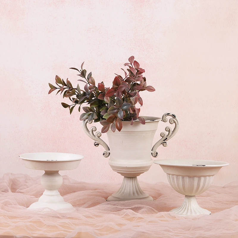 JAYWOOD white metal wrought iron flower vase Wedding banquet photography ornament decorative props