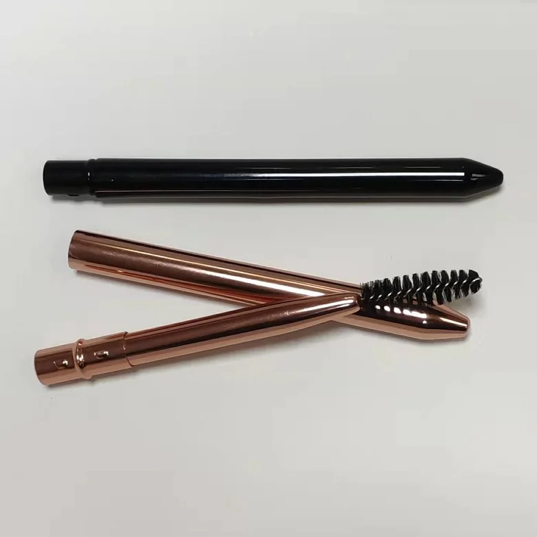 Custom logo metal eye brow makeup brush rose gold retractable eyelash spoolie brush with lid mascara makeup tools