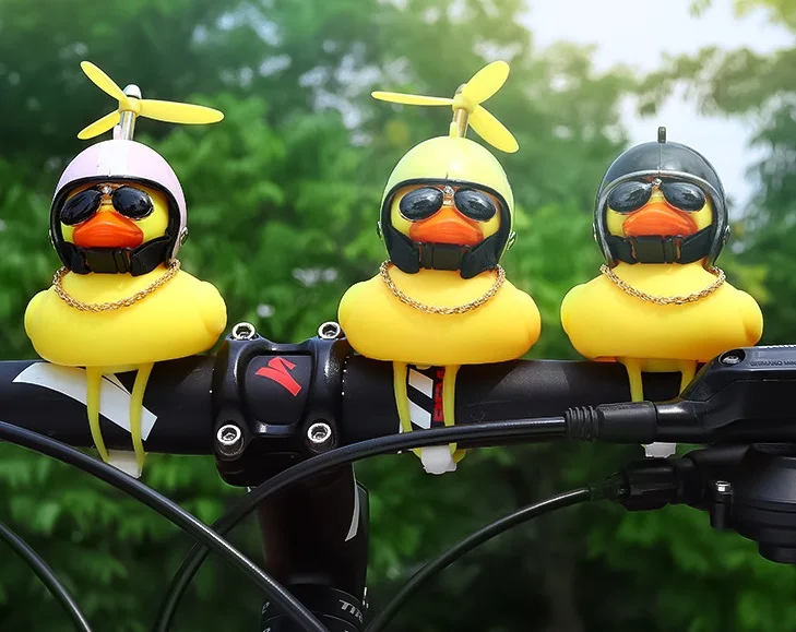 Cute Cartoon Yellow Little Duck Shape Bike Lights Bell,Squeeze Horns for Toddler Children Cycling Rubber Duck Helmet Toys