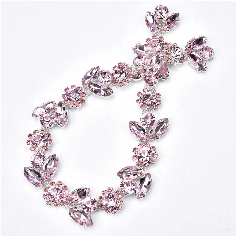 Crystal Rhinestone Flower Chain Trim Bling Horse Eye Glass Diamond Sew On Wedding Dress Shoes Accessory Wholesale Diy