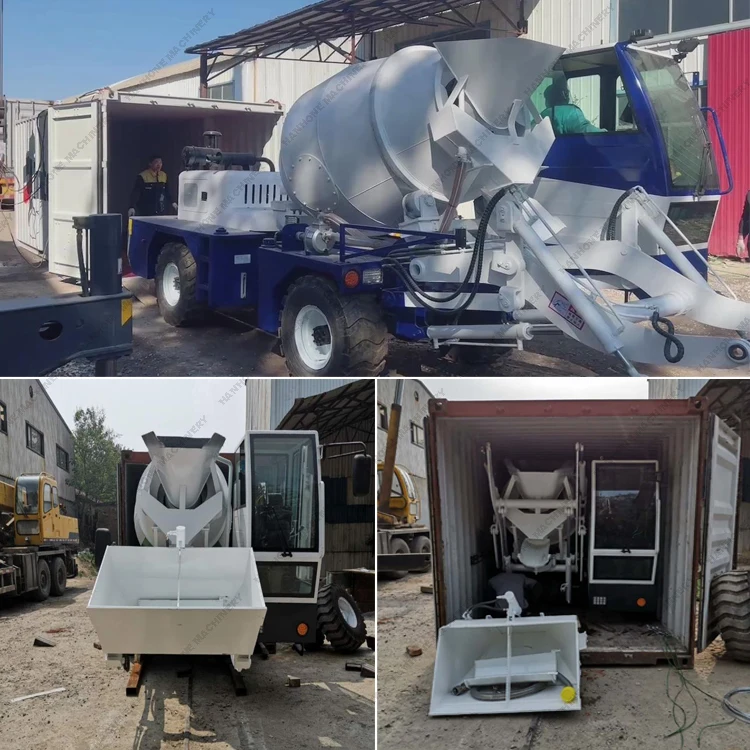 High efficiency automatic weighing mixing mobile concrete mixer with loading hopper, 1500l self propelled concrete mixer