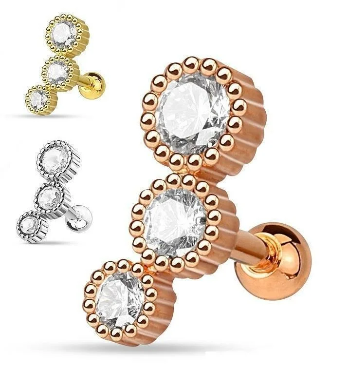 Helix Piercing New Design Triple Crystal Earrings Men Body Jewelry