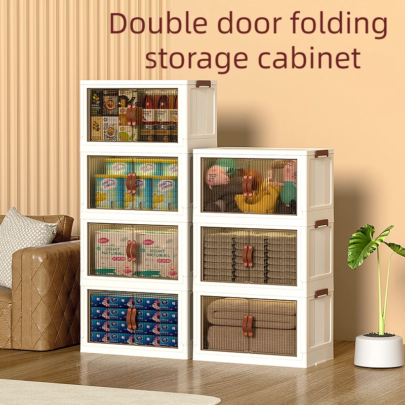 Wholesale Double Open Door Stackable Household Transparent Large Capacity Clothes Storage Box Folding Plastic Box With Wheel