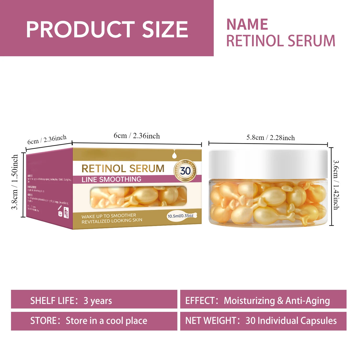 Private Label Retinol Serum With Hyaluronic Acid And Collagen Facial Serum Capsule Moisturizing & Anti-Aging Retinol Serum