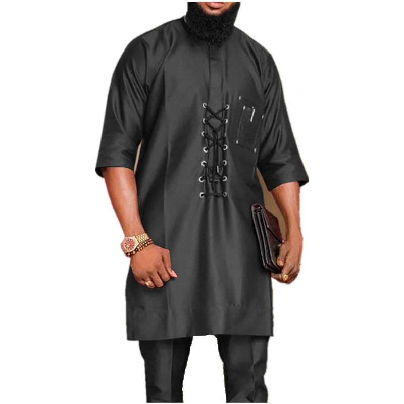 Africa Ethnic Style Youth Men Muslim Dubai Fashion Casual Shirt Dress Ramadan Men Shirt Dress Modern Islamic Clothing