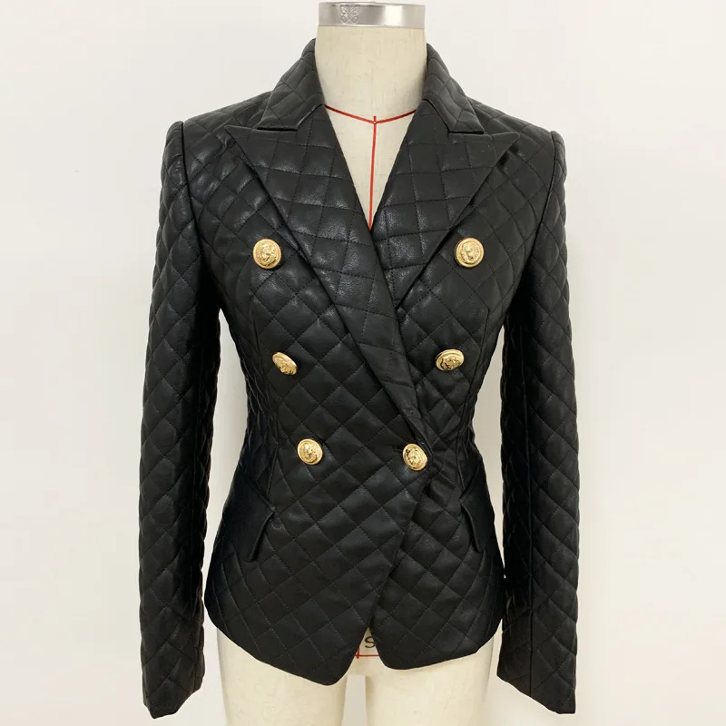 High quality long sleeve rhomboid leather blazer/coat/jacket for ladies