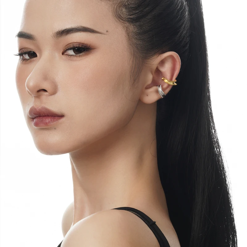 ICEBELA Fashion Jewelry 925 Sterling Silver 18k Gold Plated Neutral Style Simple Double Concave Earrings Without Ear Holes