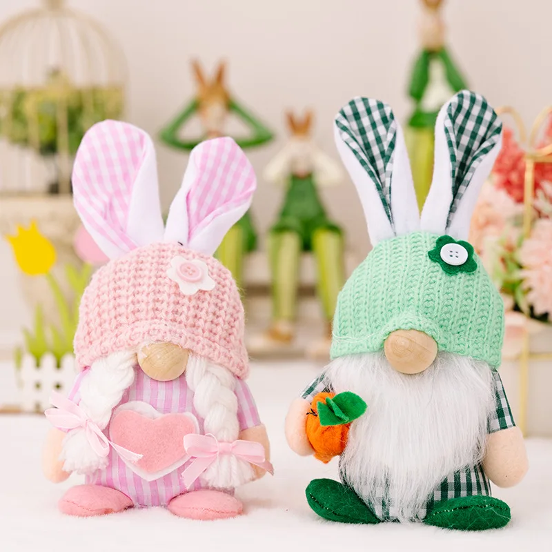 Hot Selling Easter Decorative Products Knitted Easter Rabbit Doll Decoration Faceless Dwarf Standing Rabbit Dolls