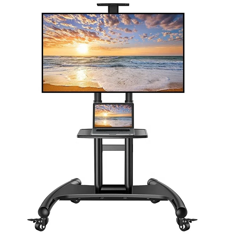 Mobile TV Cart with Wheels and Adjustable Shelf Rolling Trolley Mount TV Stand