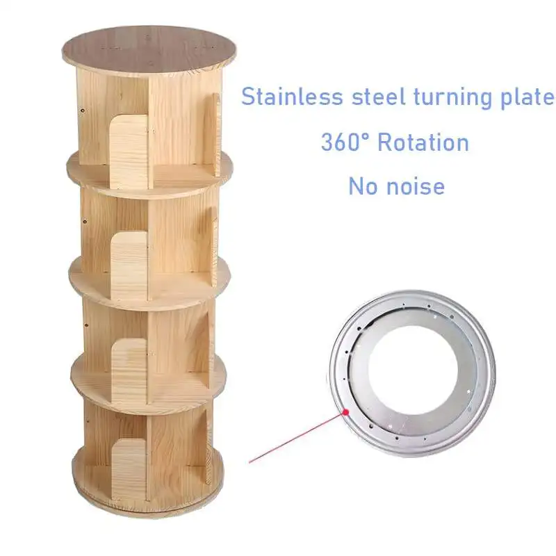 Artistic Rounded Corner Baffle Design Thickened Wood 360 Angle Rotating Bookshelf