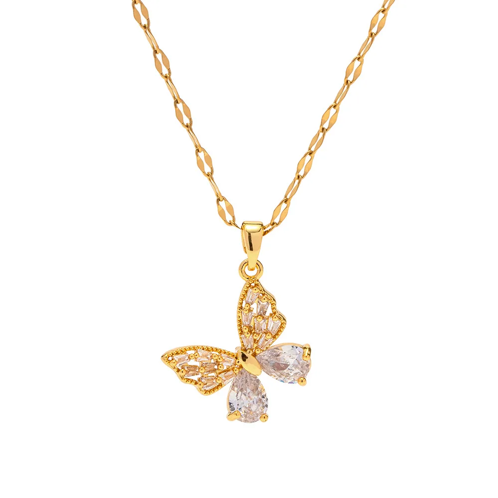 18K Gold Butterfly Charm Necklace Stainless steel Fashion Jewelry necklaces for women