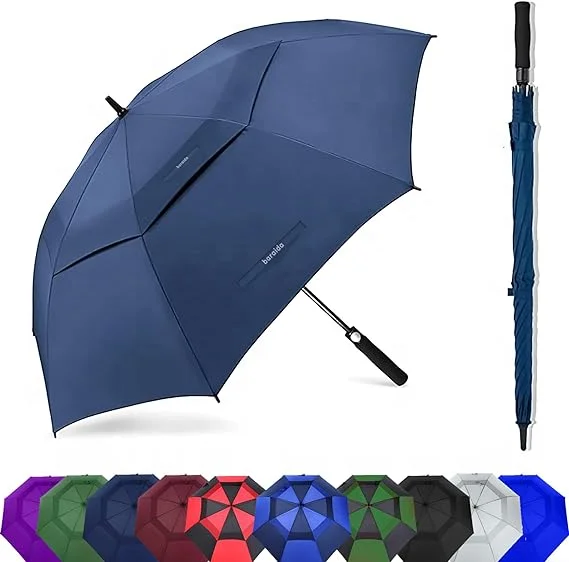 62 inch 68 Inch UV Protection Golf Umbrella Auto Open Vented Double Canopy Oversize Extra Large Windproof Sun Rain Umbrellas