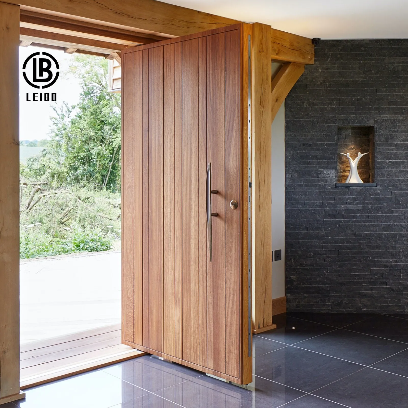 French wooden outer door is made of medium swing door. The wood carving design on the door surface is beautiful