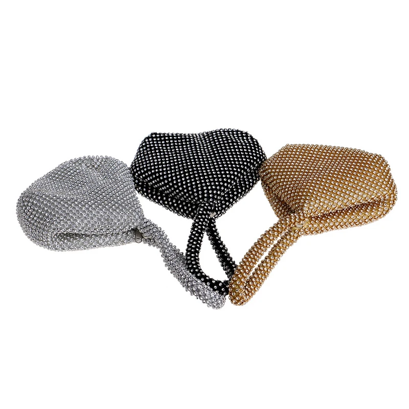 Classic Soft Women Evening Bags Rhinestones Clutches Silver Black Gold Crystal Club Party Handbags
