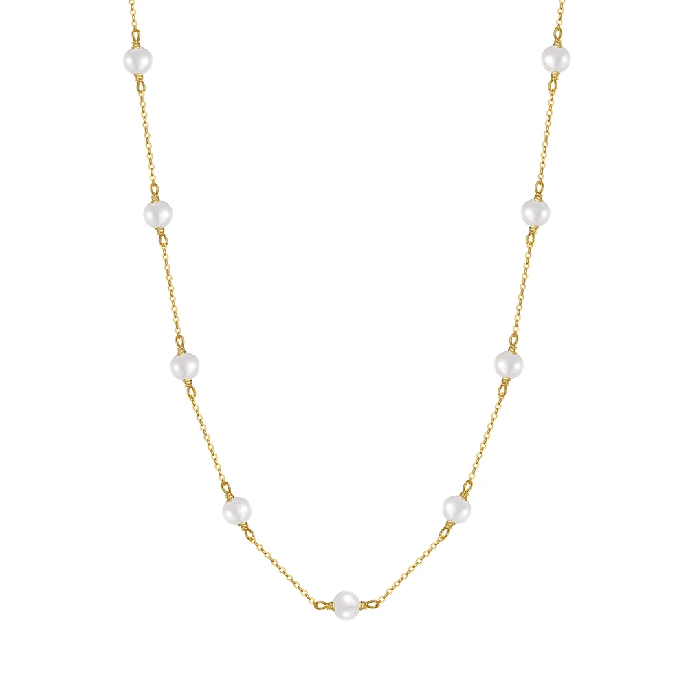 GPN19 ручной работы 14K золото Настоящее 925 стерлингового серебра жемчужное ожерелье с 3-4 мм настоящий культивированный жемчуг барокко Крошечная цепочка
