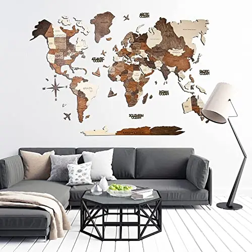 Custom Wholesale map wall art decor 3d wooden world map puzzle for Home & Kitchen or Office