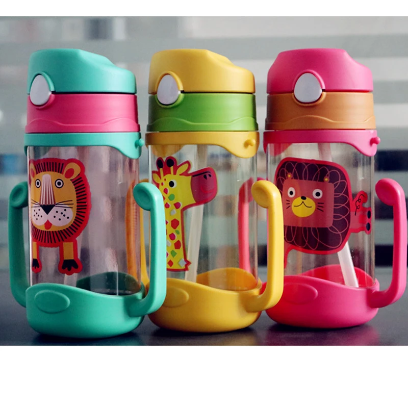400ml Custom Cartoon Children Bottle Travel Leakproof Plastic BPA Free Kids Drinking Cute Water Bottle with Straw