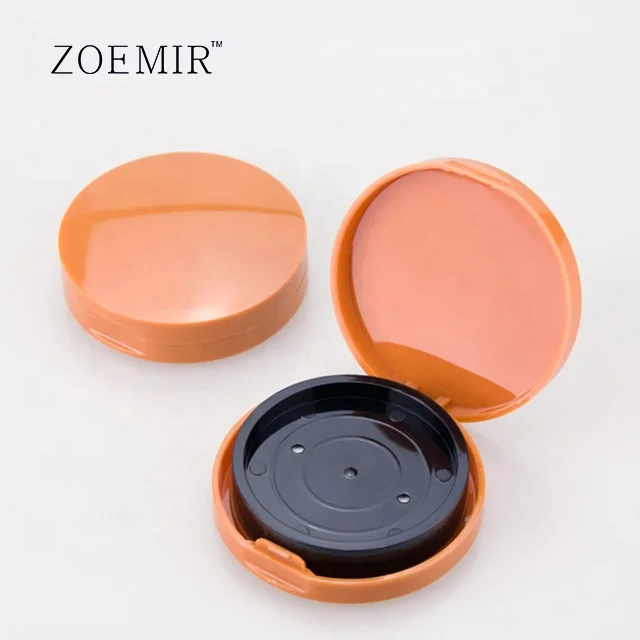 Glossy orange compact powder case round luxury powder casec single powder case blusher case